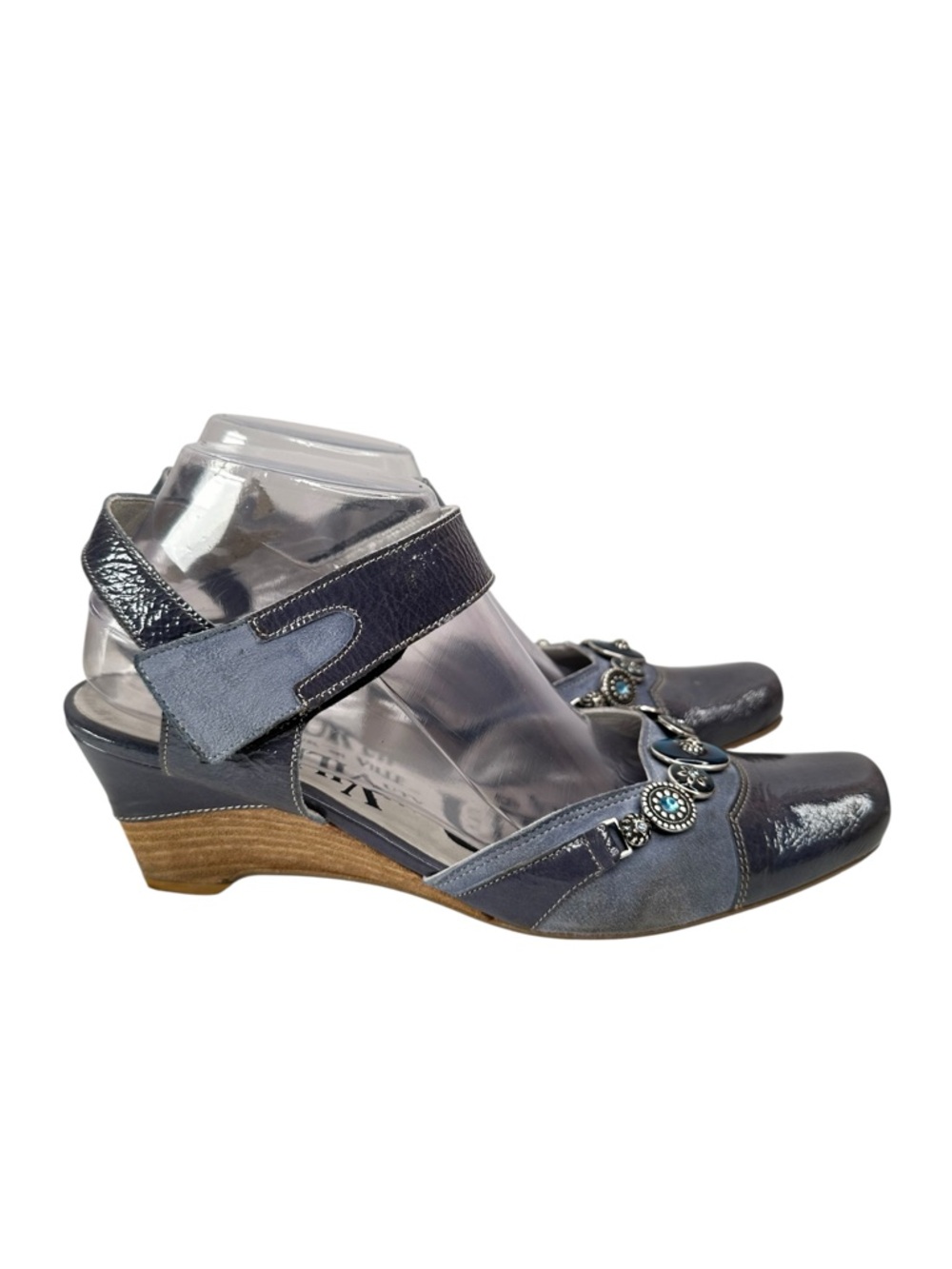 Un Tour de Ville Leather Mary Jane Navy Low Wedge Hook Loop Womens 8 EU39